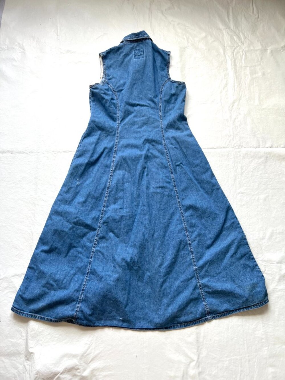 y2k denim dress Large Peace by Piece sleeveless button front collared jean 2000s - Picture 2 of 9